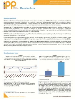 Boletín Índice de Precios del Productor Manufactura Septiembre 2016
