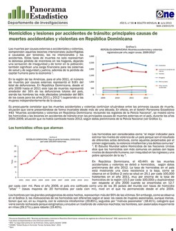 Boletín Panorama Estadístico 58 Homicidios y Lesiones por Accidentes de Tránsito Principales Causas de Muertes Accidentales en República Dominicana Julio 2013