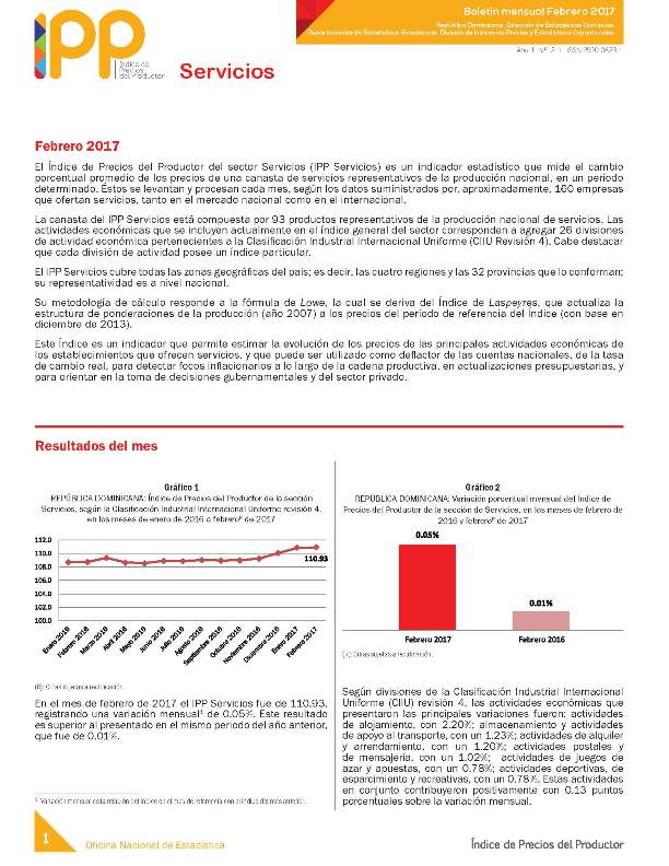 Boletín Índice de Precios del Productor Servicios Febrero 2017