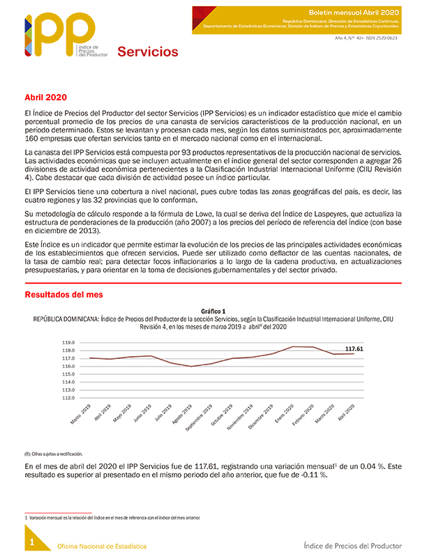 Boletín Índice de Precios del Productor, Servicio Abril 2020