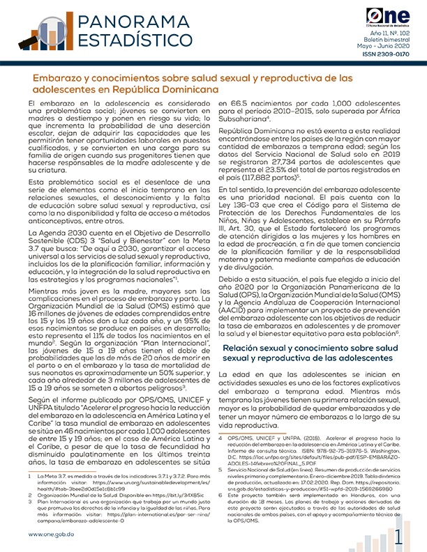 Panorama Estadístico 102 - Embarazo y conocimientos sobre salud sexual y reproductiva de las adolescentes en República Dominicana
