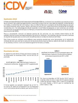 Boletín Índice de Costos Directos de la Construcción de Viviendas, Septiembre 2018