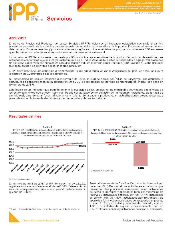 Boletín Índice de Precios del Productor Servicios Abril 2017