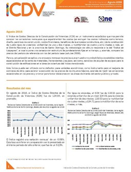 Boletín Indice de Costos Directos de la Construcción de Viviendas Agosto 2016