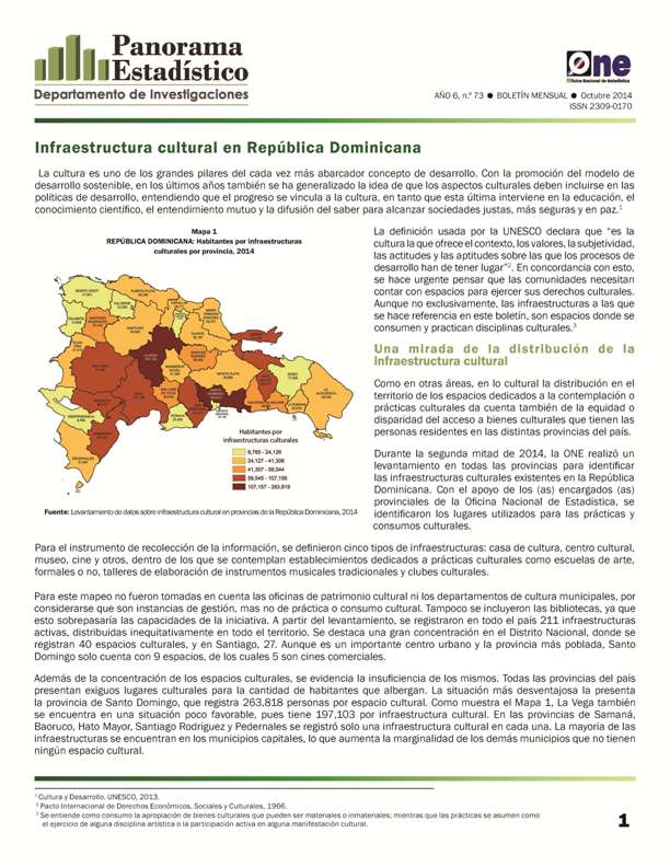 Boletín Panorama Estadístico 73 Infraestructura Cultural en República Dominicana Octubre 2014