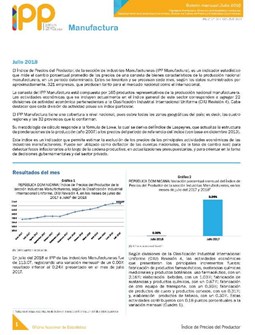 Boletín Índice de Precios del Productor Manufactura Julio 2018