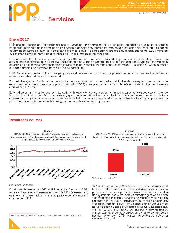 Boletín Índice de Precios del Productor Servicios Enero 2017