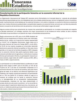 Boletines Panorama Estadistico 51 Caracterización de la Participación Femenina en la Economía Informal de la República Dominicana Mayo 2012