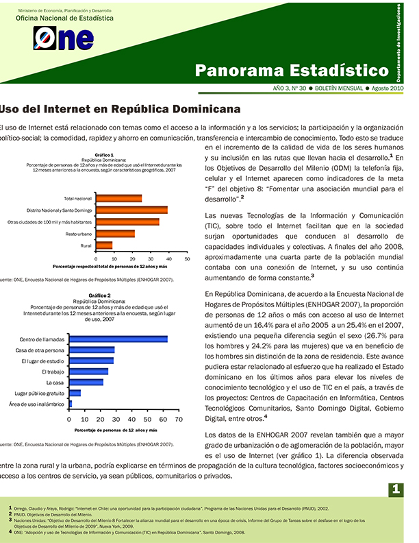 Boletín Panorama Estadístico 30 Uso del Internet en República Dominicana