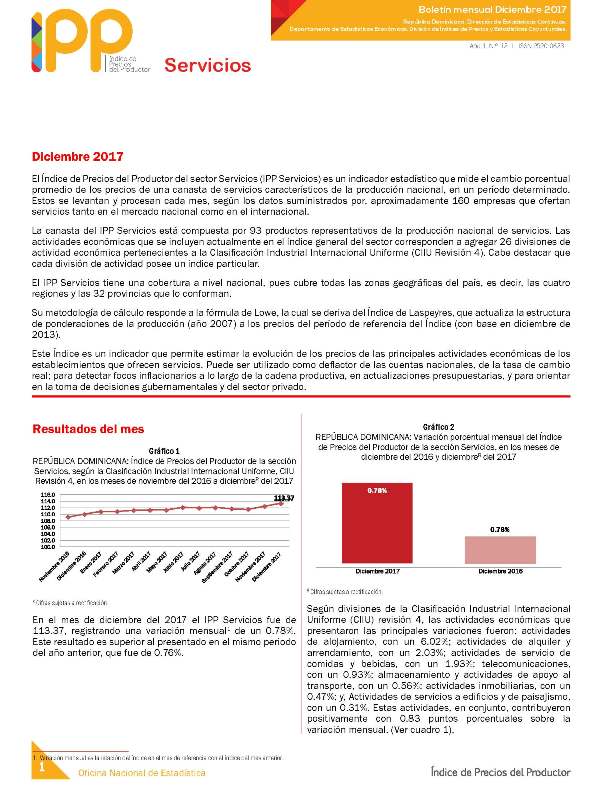 Boletín Índice de Precios del Productor Servicios Diciembre 2017