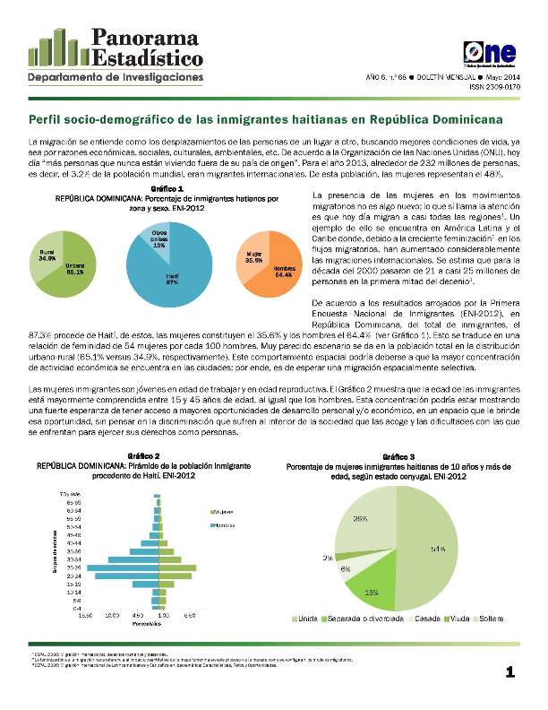 Boletín Panorama Estadístico 68 Perfil Sociodemográfico de las Inmigrantes Haitianas en República Dominicana Mayo 2014