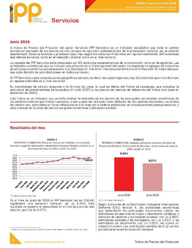 Boletín Índice de Precios del Productor Servicios Junio