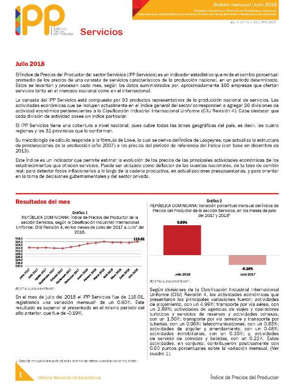 Boletín Índice de Precios del Productor Servicios Julio 2018