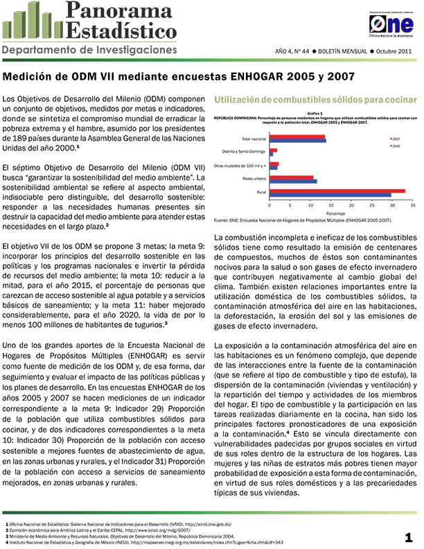 Boletín Panorama Estadístico 44 Medición de ODM VII Mediante Encuestas ENHOGAR 2005 y 2007 Octubre 2011